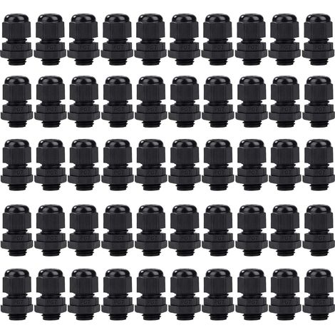 PG7 Verstellbare, wasserdichte Kabelverschraubungen aus Nylon für Haus-, Garten- und Außenbeleuchtung, 3,5–6,5 mm Kabel, Schwarz, 50 Stück (1/5)