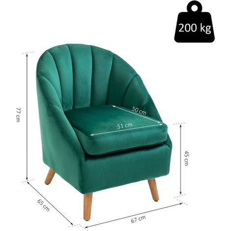 EASYCOMFORT Poltroncina con Rivestimento in Velluto Verde e Gambe in Legno