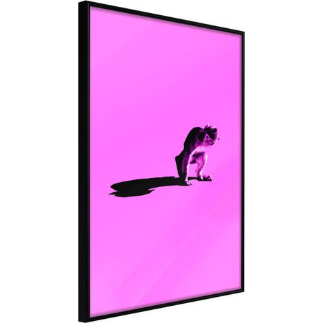 Affiche Murale Encadrée "Monkey on Pink Background" 30 x 42 cm Noir