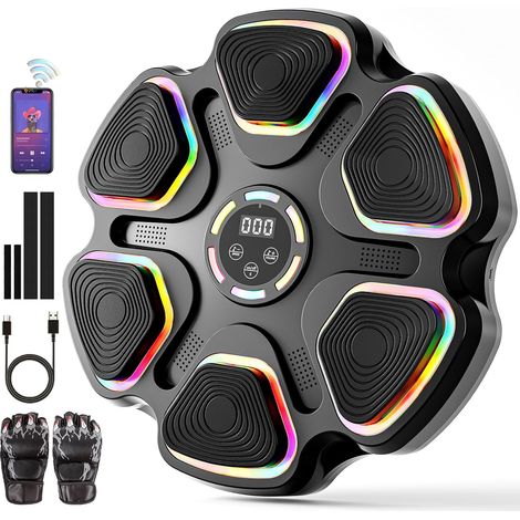 Machine de boxe musicale avec gants de boxe, machine de montage mural pour enfants et adultes, équipement de boxe intelligent Bluetooth, équipement d'entraînement de boxe cible pour la maison (1/5)