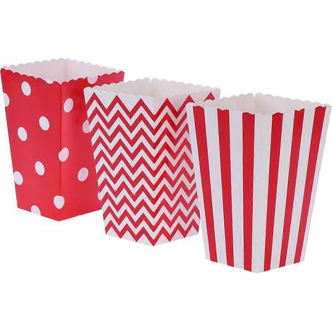 48 pièces de vaisselle décorative à motif rayures rugby et pois, en forme de boîte à popcorn, pour fêtes d'anniversaire, baby showers ou remises de diplômes (rouge)-Red