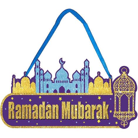 Ornement de lune, plaque Ramadan, panneau suspendu Ramadan, décorations murales islamiques, panneau suspendu Eid Mubarak-30X15.5CM (1/3)