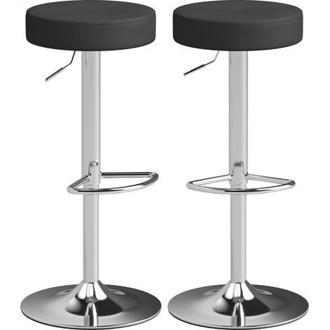 2er-Set moderne, höhenverstellbare Barhocker, PU-Leder, Schaumstoff und Metall, 38,5 x 38,5 x 62–84 cm, Schwarz (1/5)