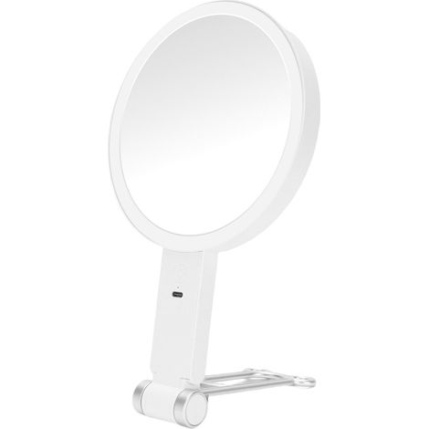 Miroir de maquillage grossissant et lumineux double face 1X 30X, miroir LED rechargeable USB, 3 températures de couleur, pliable, forme ronde, blanc (1/5)