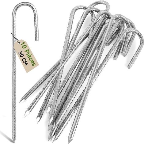 30 cm lange, robuste, rostfreie Ankerheringe aus verzinktem Stahl mit J-Haken für Trampolinzelte – geeignet für Campingplätze, Gärten, Unterstände und Schaukeln (1/5)