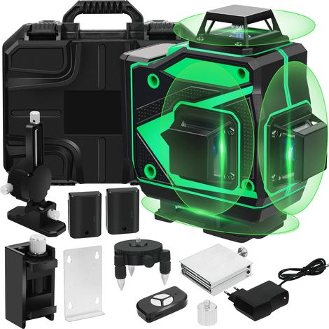Mis à Jour Niveau Laser vert 4D 16 lignes, ultra haute précision, Niveau laser auto-nivelant à 360°, rechargeable,IP54 étanche à l'eau et à la poussière,Niveaux laser avec télécommande et trépied