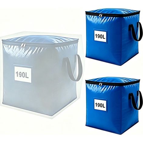 Grand sac de rangement pour couette en coton, tissé en PE, pliable et portable, bleu 51 L, noir 190 L (lot de 2) (1/5)