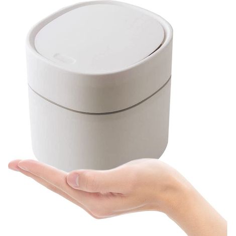 Mini Poubelle avec Couvercle,2 Litres,Petite Poubelle pour Bureau,Coiffeuse,Table de Chevet,Etc Polypropylène(Blanc,13x13x14cm) (1/5)