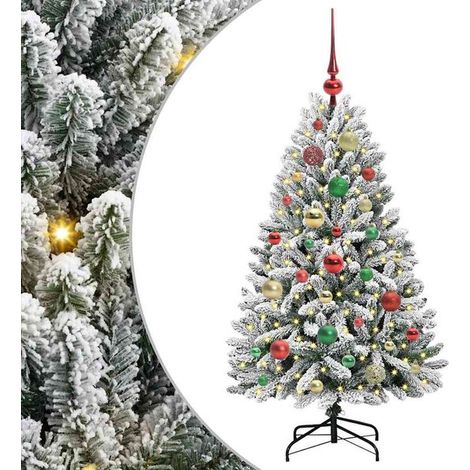 Sapin de Noël artificiel, vert et blanc, 120 cm de haut, en PVC et métal. (1/5)