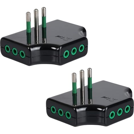 FANTON 82251-B2 Set 2 pz adattatore presa tripla piatta SALVASPAZIO - 1 spina italiana piccola 10A 3 prese italiane piccole - colore Nero (1/4)