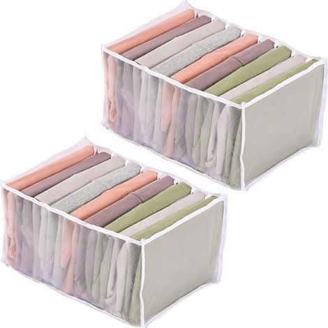 Organiseur de tiroir pliable en tissu – Lot de 2 boîtes de rangement à 9 compartiments (32 x 25 x 17 cm), blanc (1/4)