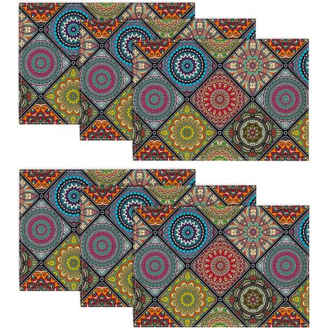 Lot de 6 sets de table bohèmes, motifs géométriques marocains, lavables, 30x45 cm, pour fêtes et cuisine. (1/5)