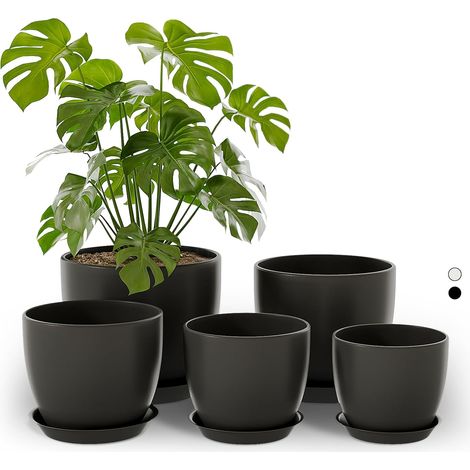 Pot de Plantes d'Intérieur avec Drainage 5 Set 11.3cm/12.7cm/14cm/16cm/17.8cm Pots en Plastique pour Plantes d'Intérieur, Fleurs, Cactus (1/5)