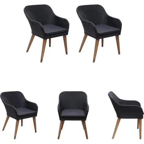 Stahlrahmen - vidaXL Gartenstühle mit Polstern 2 Stk. Poly Rattan Schwarz - Sitzkomfort (1/5)