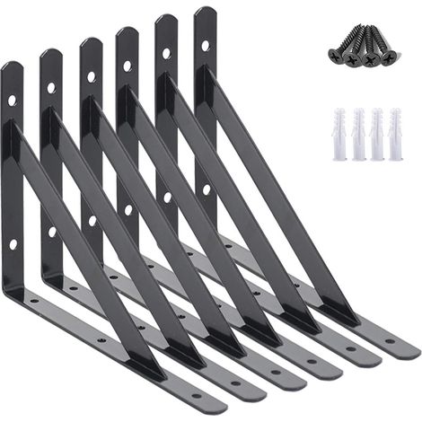 Shelf Brackets Heavy Duty 6 Pack   200x120mm Triangle Shelving Brackets, Metal Right Angle Shelf Support, Includes Screws, Black (1/5)