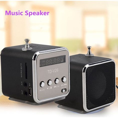 Mini enceinte multimédia portable avec radio FM, port USB, lecteur de cartes SD/TF et lecteur MP3, 1 unité, noire. (1/5)