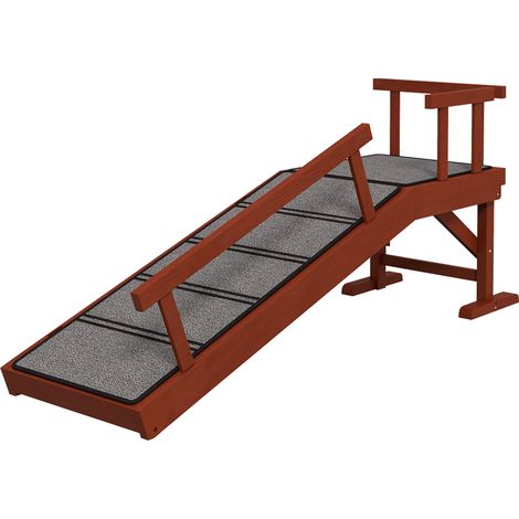 Rampe pour chien en bois, antidérapante, garde-corps amovibles, jusqu'à 30 kg, 125x40x56 cm, marron/gris (1/5)
