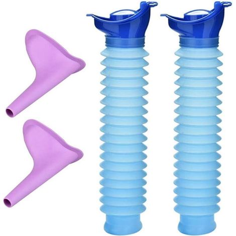 Set mit 2 tragbaren Notfallurinalen – Mini-Urinflasche zum Einziehen für den Außenbereich für Männer und Frauen, Reisetrichter für Campingausflüge, recycelbare mobile Toilette für