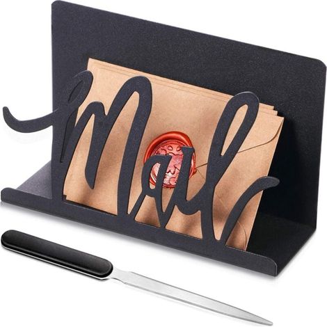 Porte-Courrier Trieuse de Lettres en Métal Noir Organisateur de Découpe de Courrier Support de Document de Lettre de Courrier avec Ouvre-Lettre pour Bureau Maison Bureau École (1/4)