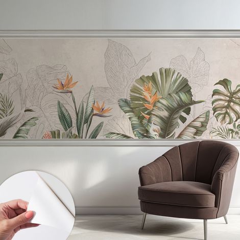 Selbstklebend Tapete - Wandgestaltung - Tapete Wohnzimmer - Flur Eingangsbereich Tropische Blumen 250x104 cm (1/5)