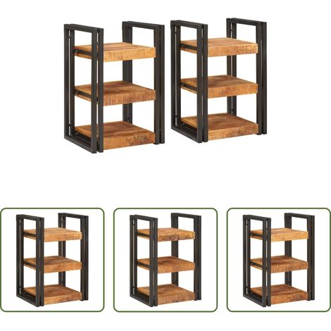Schlafzimmer - Nachttisch 2 pcs Braun und Schwarz Massivholz Mango (1/5)