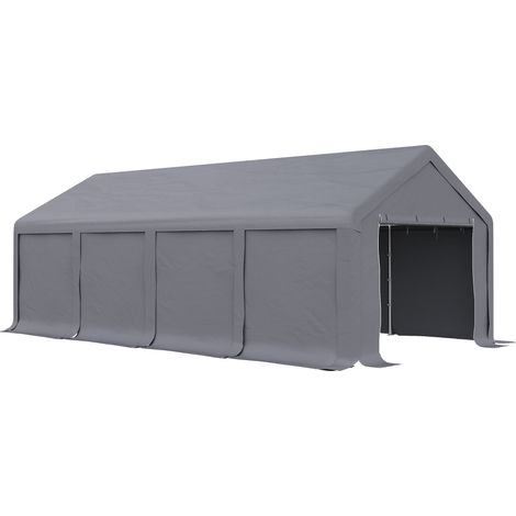 Tendone da Giardino 8x4m Grigio Scuro con Porte a Cerniera e Pannelli Rimovibili