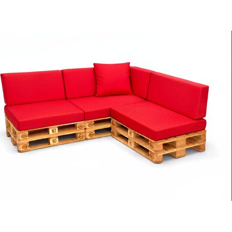 Set 8 coussins palette  assises 120x80 dossiers + 120x40 kit coussins canapé de jardin Rouge coussins pour mobilier de jardin (1/5)