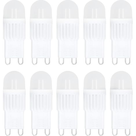 Lot de 10 ampoules LED G9 dimmables 2W 500lm (équivalent halogène 30W) pour lustre, plafonnier et applique murale (220V, lumière blanche).