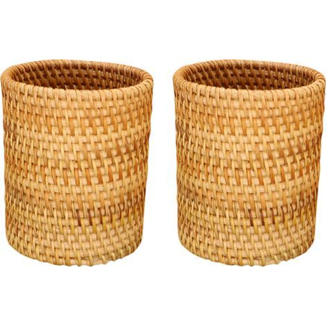 Porte-stylo en rotin écologique, organiseur de bureau en osier fait main, porte-pinceaux de maquillage fait main, décoration de style rustique pour la maison et le bureau, rangement durable. (1/5)