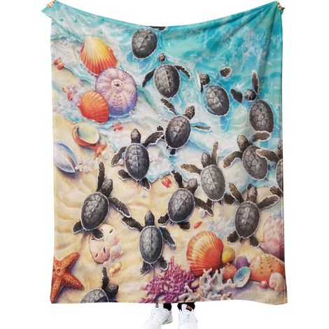 Couverture en flanelle polaire motif tortue marine, douce, confortable, chaude et légère, idéale pour femmes, adultes, filles et bébés - Couverture en microfibre pour la sieste sur canapé, lit ou faut (1/5)