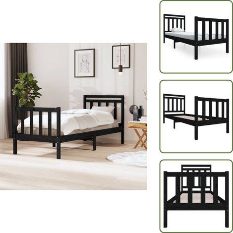 Letto in pino - vidaXL Giroletto Nero 75x190 cm Small Single in Legno Massello -
