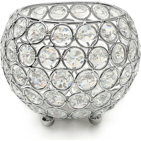 Bougeoir boule de cristal, bol rond argenté, chauffe-bougie pour centre de table de mariage (12c) (1/5)
