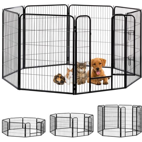 Relaxdays – Enclos pour chiots et petits chiens – Dimensions 100 x 76,5 cm – Acier noir – Montage carré, rectangle ou octogone