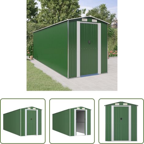 vidaXL Gartenhaus - Geräteschuppen Grün 192x606x223 cm Verzinkter Stahl (1/5)