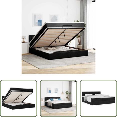 vidaXL Taschenfederkern - Ottoman-Bett mit Matratze Schwarz 180x200 cm Stoff (1/5)