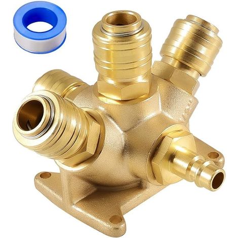 Répartiteur d'air comprimé - Prise murale en laiton - 1/2" - Raccord d'air comprimé - 5 voies - Avec 1 raccord mâle 1/2" et 4 boîtes de raccord 1/2" NW 7,2 (1/5)