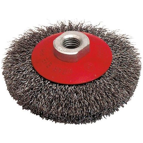 Topfbürste für Schleifmaschine gewellter Stahldraht 0.30 mm D. 100 mm M14 für Metall - Hartbeizen - LEMAN - 520.100V