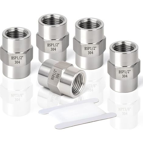 5 Pièces 1/2" BSP Femelle à Femelle Manchon Hexagonal, Adaptateur de Raccord de Tuyau en Acier Inoxydable 304 pour Plomberie Industrielle
