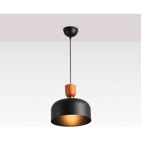 Lampe suspendue scandinave "Franz" - Métal et effet bois - E27 - Noir