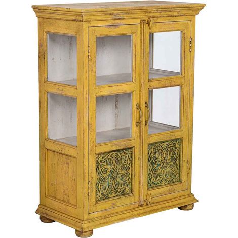Vitrina de madera artesanal amarilla 80x40x110h cm (1/5)