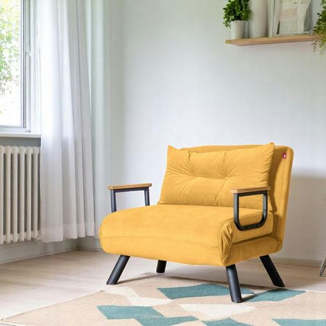 Fauteuil convertible moutarde - coussin assorti MODI (1/5)