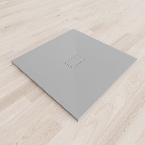 SMC Duschwanne Duschtasse mit Anti-Rutsch Flach mit Steinoptik Grau inkl. Ablaufgarnitur 100x100 cm