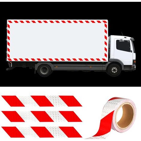 Nastro adesivo riflettente, autoadesivo, adesivi di segnalazione rossi e bianchi. Adesivi riflettenti per la sicurezza e la segnalazione. (1/5)