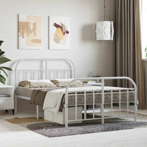 Cadre de lit en métal avec tête et pied de lit blanc 120 x 190 cm sans matelas - PANGIVO (1/5)