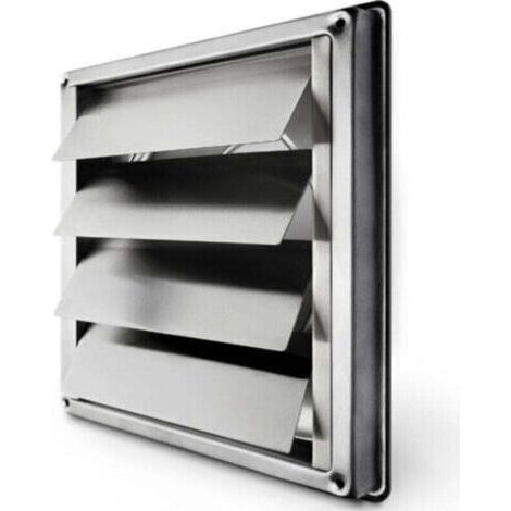 Grille aération VMC 150 mm Inox anti-retour à lamelles mobiles Fermeture automatique Résistant aux intempéries 184x184 mm (1/4)