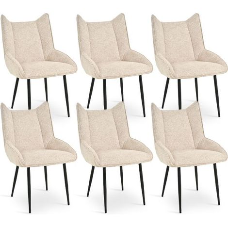 Bon Furni Bouclé Esszimmerstuhl Warmbeige, 6er, ergonomisch mit Armlehnen, weich & atmungsaktiv (1/5)