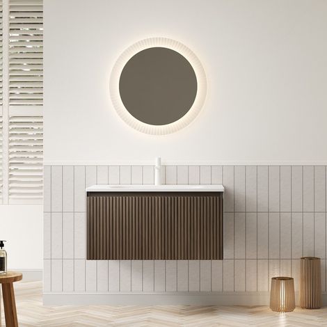 CHICFURN Mobile lavabo sospeso 61x50x55,1 cm nero e rovere brunito con lavabo in ceramica (1/5)