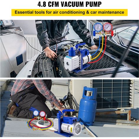 Pompe à Vide Climatisation 4,8 CFM, Kit de Pompe à Vide Automatique 1 Étage 1/3 hp, Conditionneur d’Air Frigoriste avec Jauge, Radi… (1/5)