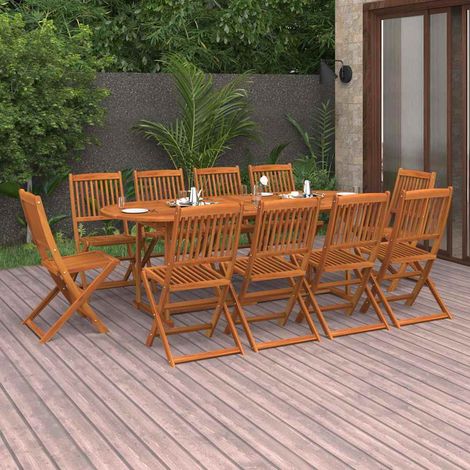 vidaXL Set comedor de jardín 11piezas madera maciza acacia 220x90x75cm (1/4)