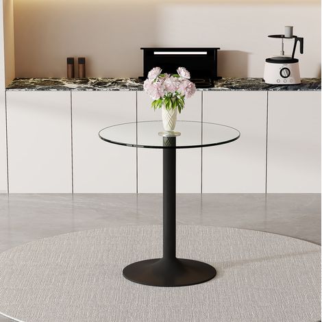 Mesa de bar 89x89x92 cm negra y transparente de vidrio y metal con diseño minimalista (1/5)